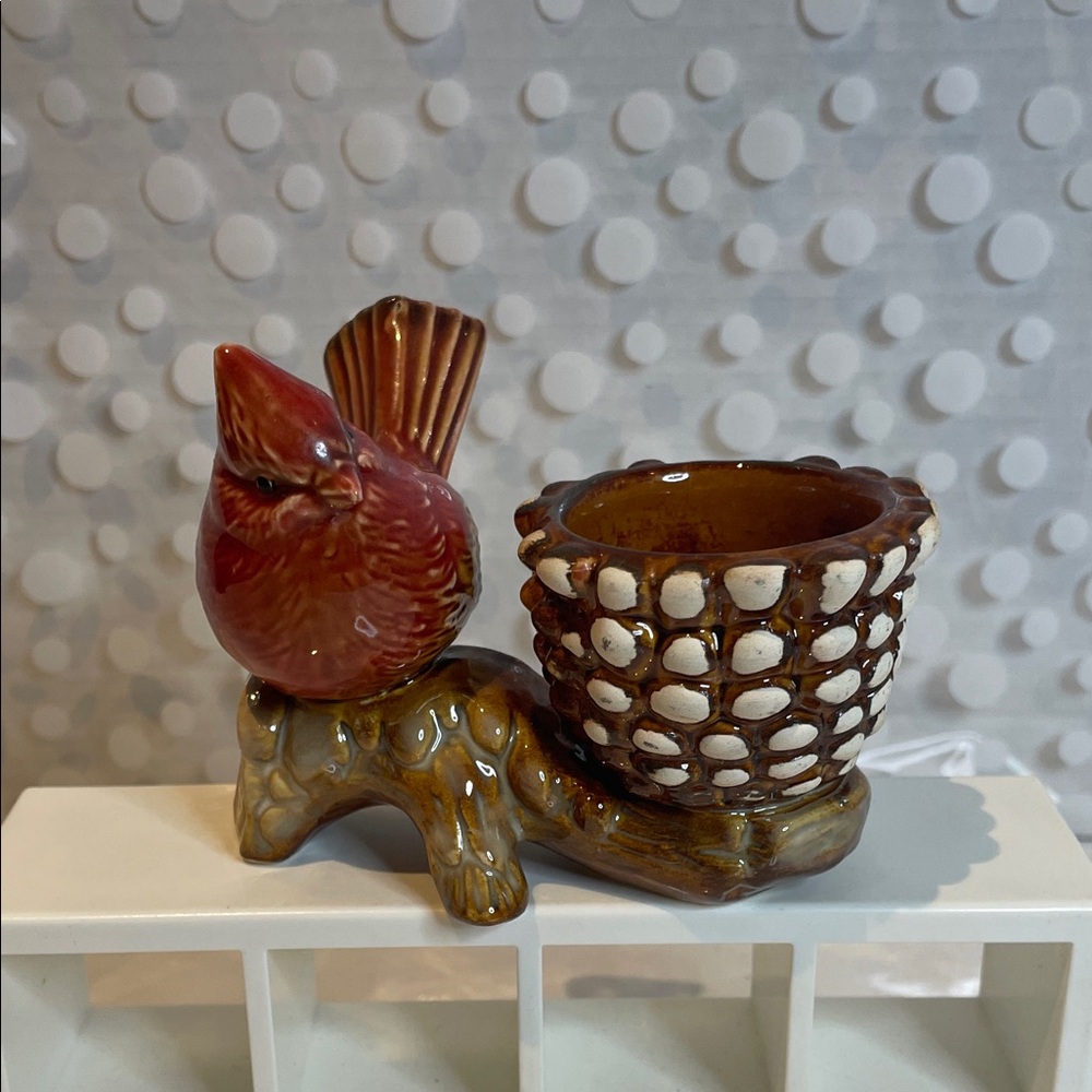 Vintage Cardinal 🪾on branch ceramic votive candle holder